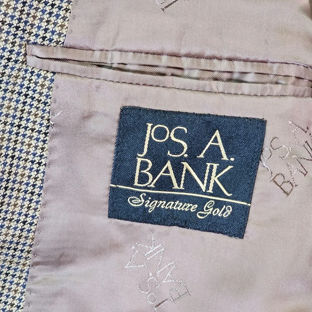 Jos. A. Bank Sport Coat Mens 48L Brown Check Silk Wool Signature Gold Blazer